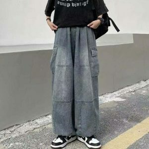 youthful baggy elastic waist pants streetwear comfort 2071