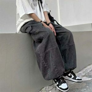 youthful baggy elastic waist pants streetwear comfort 4420