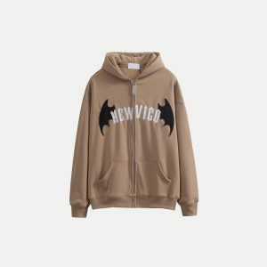 youthful bat wings hoodie zip up design streetwear icon 3499