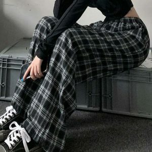 youthful black plaid sweatpants oversized & trendy comfort 3029