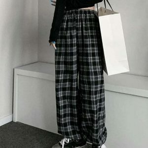 youthful black plaid sweatpants oversized & trendy comfort 7644