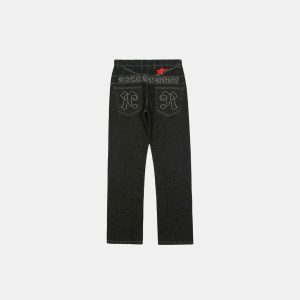 youthful black star denim jeans baggy & trendy style 2461