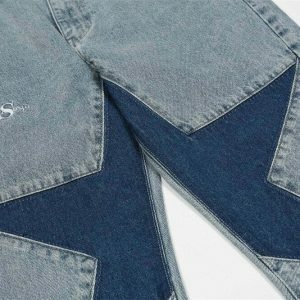 youthful blue star embroidered straight denim chic & trendy 1786