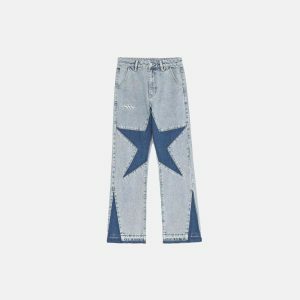 youthful blue star embroidered straight denim chic & trendy 1933