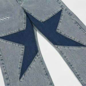 youthful blue star embroidered straight denim chic & trendy 7646