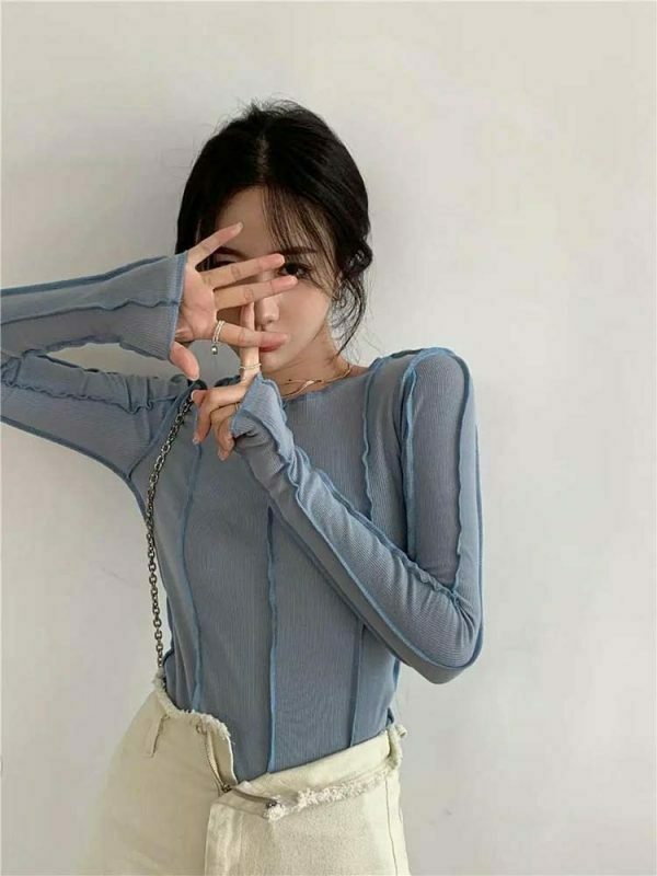 youthful bright line long sleeve tee solid & dynamic style 1075