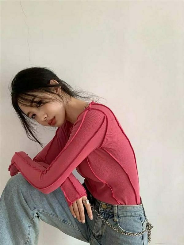 youthful bright line long sleeve tee solid & dynamic style 1700