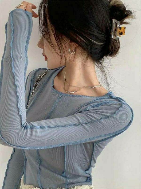 youthful bright line long sleeve tee solid & dynamic style 8100