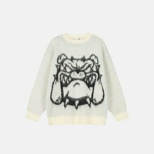 youthful bulldog knit sweater loose & quirky comfort 4036