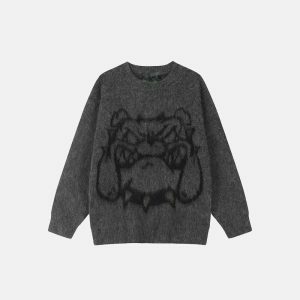 youthful bulldog knit sweater loose & quirky comfort 7035