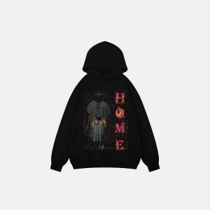 youthful burning flame hoodie graphic print & urban style 4911