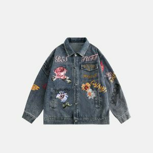 youthful butterfly & flowers denim jacket iconic print 8800