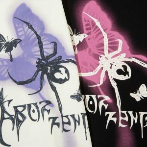 youthful butterfly & spider graphic sweatshirt urban chic 5240