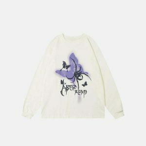 youthful butterfly & spider graphic sweatshirt urban chic 8471