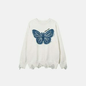 youthful butterfly embroidered sweater loose & chic comfort 3874