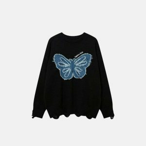 youthful butterfly embroidered sweater loose & chic comfort 7520