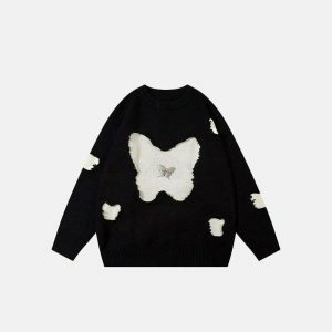 youthful butterfly embroidered sweater loose & chic comfort 7969