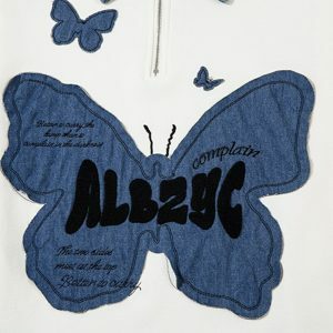 youthful butterfly patch denim sweatshirt oversized fit 1671