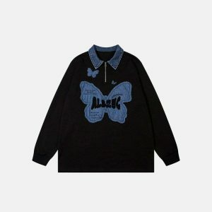 youthful butterfly patch denim sweatshirt oversized fit 8350