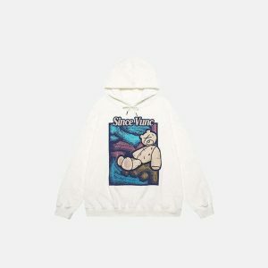 youthful cartoon bear hoodie oversized & edgy comfort 4077