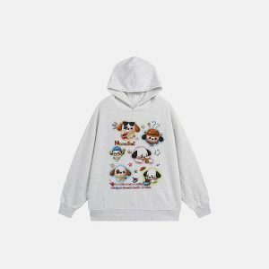 youthful cartoon dog graphic hoodie   streetwear icon 5155