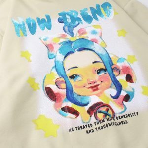 youthful cartoon star graphic hoodie   chic & dynamic 7694