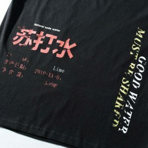 youthful chinese letter tee natural print & urban style 7308