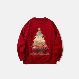 youthful christmas tree knit sweater festive & cozy style 2739