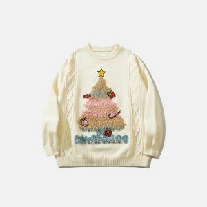 youthful christmas tree knit sweater festive & cozy style 6916