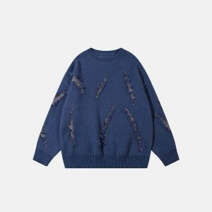 youthful claws ripped knit sweater dynamic urban style 2107