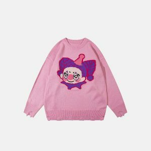 youthful clown pattern sweater loose & trendy comfort 2932