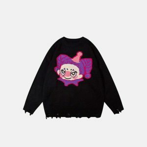 youthful clown pattern sweater loose & trendy comfort 3080