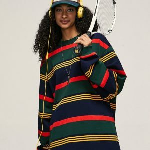 youthful contrast striped t shirt loose & long sleeved 2881