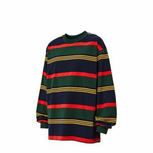 youthful contrast striped t shirt loose & long sleeved 4562