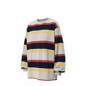 youthful contrast striped t shirt loose & long sleeved 5698