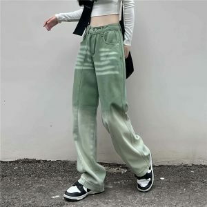 youthful contrasting green jeans high waist & trendy fit 1673