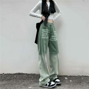 youthful contrasting green jeans high waist & trendy fit 2863