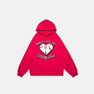 youthful cracked heart hoodie letter print trendsetter 1190