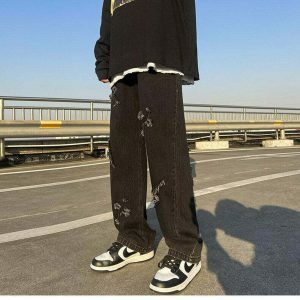 youthful cross patch denim pants   streetwear icon 6266