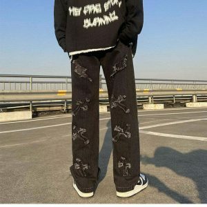 youthful cross patch denim pants   streetwear icon 6639