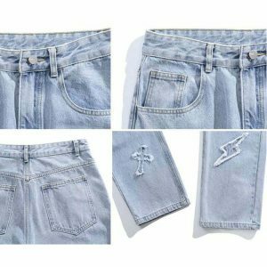 youthful cross patch denim pants   streetwear icon 8909