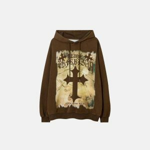 youthful cross print hoodie long sleeve streetwear icon 6706