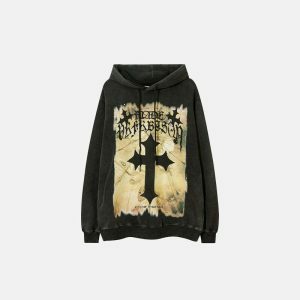 youthful cross print hoodie long sleeve streetwear icon 7204