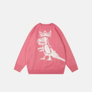 youthful dinosaur crown sweater knitted & iconic style 1177