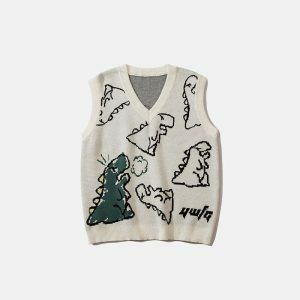 youthful dinosaur graffiti vest knitted & trendy style 1940