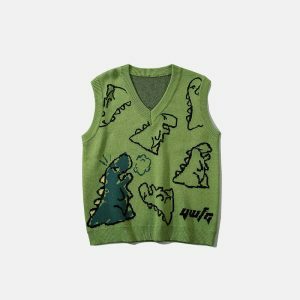 youthful dinosaur graffiti vest knitted & trendy style 5041