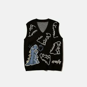 youthful dinosaur graffiti vest knitted & trendy style 6372