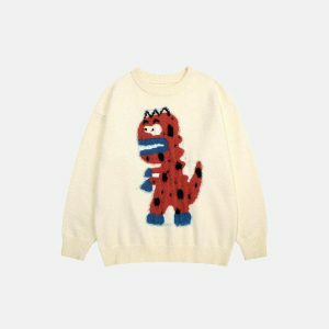 youthful dinosaur knit jumper sweater   quirky & fun style 3698