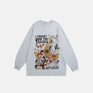 youthful dog graphic tee long sleeves & quirky charm 5573