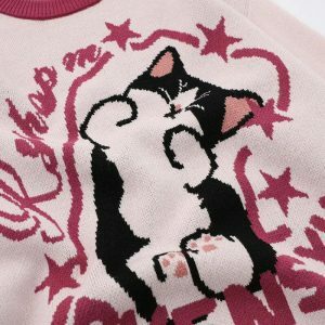 youthful dreaming cat knit sweater   quirky & cozy style 3639